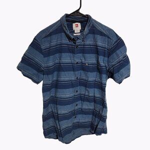 Quiksilver Button Front Modern Shirt Mens Size XL Blue Striped Short Sleeve